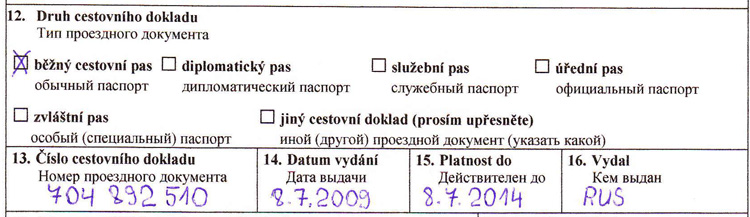 Пример заполнения анкеты на шенгенскую визу в Чехию 5
