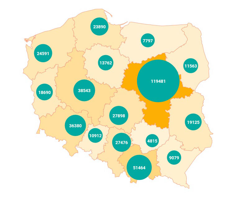Количество иностранцев с ВНЖ в Польше в 2020 году
