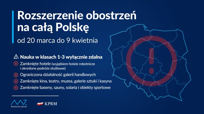 В Польше с 20 марта вводят национальный локдаун 1