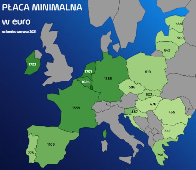 Сравнение минимальных зарплат в Польше и других странах Европы в 2021 году 1
