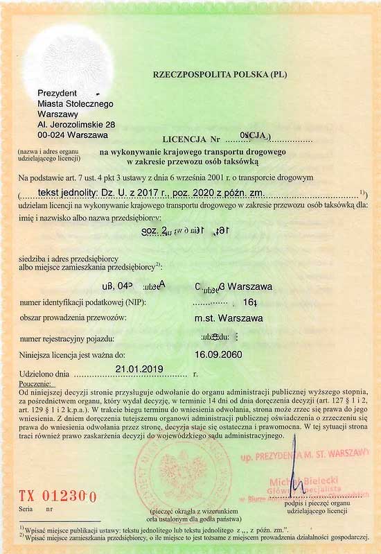 Лицензия на такси в Польше