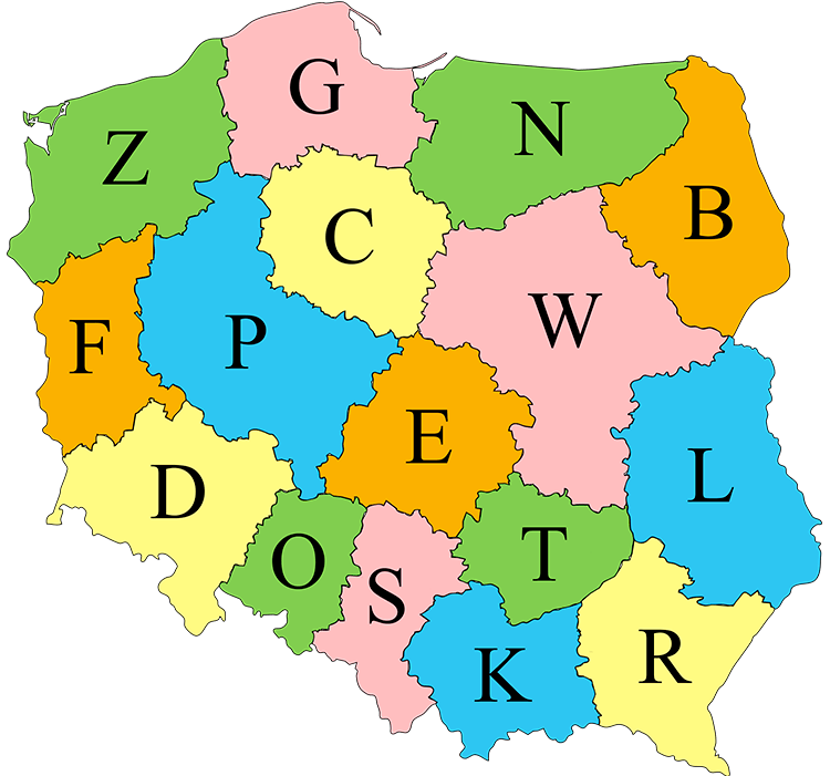 коди польських воєводств на номерних знаках