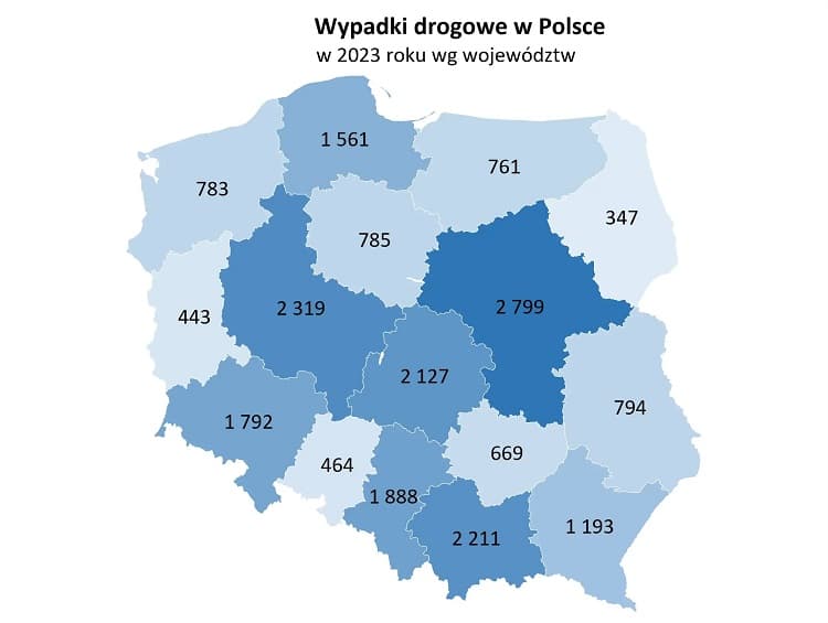 Количество ДТП в Польше в 2023 году