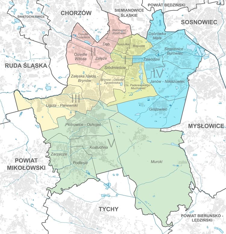 Карта районов Катовице